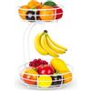 Bomclap Cesto di frutta con supporto per banane, ciotola per frutta in metallo a 2 ripiani, supporto per frutta rimovibile da cucina, cestino decorativo moderno per verdure e frutta, bianco