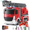 LioMaxi Scala 1:24 telecomandata Giocattolo camion pompieri,con pompa spruzzatrice d'acqua, Camion pompieri radiocomandato con scala estensibile e luci, Scala girevole Manuale, Ricaricabile,Rosso