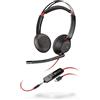 Poly Blackwire 5220, Cuffia Cablata con Connessione USB-A, USB-C, AUX 3,5 mm, Cuscinetti in Similpelle, Riduzione del Rumore e dell'Eco, 2024,Comandi sul Cavo, Compatibile con Windows 10 e macOS, Nero