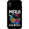 Maui Hawaii - Sea Turtle Scuba Diving So Custodia per iPhone X/XS Maui Hawaii tartaruga marina immersioni subacquee fiore hawaiano souvenir