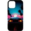 Graphical Art Design Ravness Era Souveni Custodia per iPhone 12 mini Synthwave Car Sunset Palm Tree Design opera d'arte