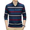 Vsadsau Polo da uomo in cotone a maniche lunghe a righe autunno casual streetwear polo coreano maschile, Blu lago, XXL