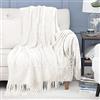 Duories Coperta per Divano,Coperta Lavorata a Maglia,Coperta in Lana Morbida,Coperta a Maglia con Nappe,Coperta per l'impianto di climatizzazione,Coperta per Auto,Divano,Letto,127x170 cm,Colore Bianco