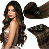 LaaVoo Extension Capelli Veri Clip, Balayage Castano Scuro a Marrone Chiaro e Biondo, 45cm 120g 7pcs, Capelli Naturali, Lunga Durata, per Cerimonie Importanti, Colore 2-8-2