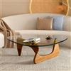 PRITIY Tavolino da caffè in vetro Coffee Table moderno tavolino triangolare (noce + trasparente, 91 x 65 x 40 cm), LK155