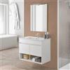 Inbagno Mobile bagno sospeso 80 cm in legno bianco con due ante e vano a giorno, lavabo e specchio reversibile 60x80, OASI