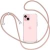 XTCASE Cover per iPhone 15 con Cordino, Trasparente Custodia con Laccio Collo Tracolla Corda Cinghia, Ultra Sottile Morbido TPU Silicone Antiurto AntiGraffio Case, Oro Rosa