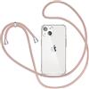 XTCASE Cover per iPhone 13 con Cordino, Trasparente Custodia con Laccio Collo Tracolla Corda Cinghia, Ultra Sottile Morbido TPU Silicone Antiurto AntiGraffio Case, Oro Rosa