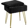 IBUYKE Sgabello in velluto con spazio di archiviazione, poggiapiedi ottomano, tavolino piccolo, con 4 gambe in metallo, con piedi antiscivolo, per sala trucco, camera da letto, nero