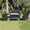 Ribelli Mobili Giardino da 4 Pezzi Set da Giardino Lounge in polyrattan Gruppo Sedile in Rattan, colorazione:Nero/Crema