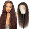 AiPliantfis Human Hair Wig Chocolate Wig Water Wave 4x4 Lace Front Wig with Baby Hair Parrucca Donna Capelli Veri Umani Grade 8 A Brazilian Remy Hair Unprocessed Virgin Hair for Woman 10 Inch