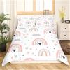 Homewish Set di biancheria da letto con copripiumino matrimoniale per ragazze, 3 pezzi con 2 federe, motivo con cuori rosa, per bambini, ragazzi, donne adulti, disegnato a mano, motivo arcobaleno