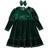 Maacie Vestito da ragazza, in velluto, per il tempo libero, a maniche lunghe, con volant, per ragazze, Verde scuro #vestito in velluto, 3-4 Anni