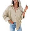 unilarinna Camicia elegante da donna a maniche lunghe, con bottoni, corduroy, patchwork, oversize, elegante, autunno, primavera, tinta unita, larga, taglie forti, scollo a V, beige., L