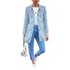 Minetom Giacca di Jeans A Maniche Lunga da Donna Denim Lunga Giacche di Jeans con Risvolto Capispalla Slim Fit Vintage Cappotto A Blu Chiaro S