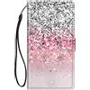 Choeeu ChoosEU Cover per Huawei P30 Lite Custodia in Pelle Portafoglio Silicone Flip Case Elegante Disegni Antiurto Protettiva per Ragazze Donne Cover a Libro Magnetica con Stand - Argento Rosa