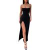 CreoQIJI Abito da sera da donna, sexy, trasparente, in pizzo, con spacco, lungo, senza maniche, vestibilità aderente, elegante, tinta unita, da cocktail, da cocktail, X1 nero., XXXL