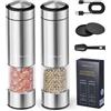 FORLIM Set macina pepe e sale elettrico, macina sale pepe USB ricaricabile, macina spezie con macinino in ceramica regolabile, Acciaio inox, Pacco da 2(Argento)