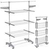 VOUNOT® Stendino Verticale in Acciaio Inox, Stendibiancheria Pieghevole con 3 Ripiani Regolabili e 6 Ruote, Grigio