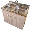 Yellowshop | Mobile cucina sottolavello a 2 ante cm 80 colore Olmo completo di lavello inox serie Basic (Versione 2 Vasche)