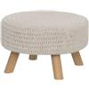 BAKAJI Pouf Sgabello Basso Gambe Piedi in Legno Poggiapiedi Seduta In Tessuto Imbottito Macramè Lavorato a Maglia Tortora Diametro 50 cm Per Camera Da Letto Soggiorno