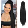 FESHFEN Coulisse Coda di Cavallo Extension, 70 cm Ponytail Extension Coda Capelli Nero Naturale Lisci Lungo Coulisse Estensione dei Capelli Sintetica Coda Capelli Extension