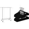 SONGMICS Stand Appendiabiti Attaccapanni in Metallo Cromato con Ruote, Portata Fino a 50 kg, Argento, HSR02S Grucce Vellutate, Set di 50 Grucce Antiscivolo, Salvaspazio, Nero CRF50B
