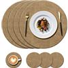 KERYCHIN Set di 4 tovagliette rotonde in pelle (34 cm) e 4 sottobicchieri (10 cm), resistenti al calore 100 °C, antiscivolo e impermeabili, interni ed esterni, tavolo da pranzo in vetro (beige)