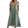 shownicer Vestiti Donna Estivi Abito in Lino Scollo a V Manica Corta Vestiti Casual Tinta Unita Vestito Boho Abiti Lungo Vita Alta Larghi Vestiti da Spiaggia Midi Dress A Verde XL