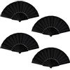 TaboSI 4 Pezzi Ventaglio Nero Ventaglio Pieghevole Ventaglio Cinese Vintage Ventaglio in Tessuto Stile Cinese per Danza Feste Matrimoni Decorazioni Per Casa