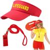 EUPSIIU 2 Pezzi Costume da Bagnina Lifeguardgear Accessori Bagnino con Regolabile Rosso Cappello da Bagnino Fischietto, Carnevale Adulti Festa Costume di Halloween per Uomo e Donna