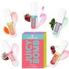 Essence JUICY BOMB - Set di olio lucidalabbra 01, multicolore, senza acetone, vegano, senza microplastiche, senza glutine, 1 confezione da 5 pezzi