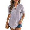 WINKEEY Camicia Donna Elegante Bluse e Camicie Cotone Camicetta Manica Corta Maglia Scollo a V Blusa Maglietta Casual Business Top con Bottoni,Viola S