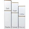 IlGruppone Contenitori Latta Bianchi Cucina Contenitore Certificato Alimenti Barattoli Coperchio In Bamboo Organizer Caffè,Sale,Zucchero - 6 Pezzi