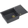 QUADRON Lavello nero e oro | Dimensioni 86 x 50 x 21 cm |Lavello in granito granito EVAN 136 XL Lavello cucina vasca singola | manuale e gocciolatoio |Lavello da incasso a 1 vasca