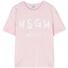 MSGM T-Shirt Rosa Donna Bambina Logo pennellato in Contrasto 14A-M