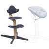 Stokke Sedia Stokke Nomi (Rovere/Blu Navy) + Newborn Set (Bianco/Grey Blue) - Include una cintura di sicurezza a 5 punti e un set di tessuti reversibili e lavabili - Sostiene fino a 150 kg