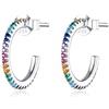 Qings Orecchini zircone arcobaleno Orecchini in argento sterling 925 con apertura semicircolare Orecchini pendenti per donna alla moda