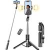 Pnitri Bastone Selfie Treppiede Migliorato- 2 Luce di Riempimento, 114 CM Selfie Stick Treppiede per Telefono Extra Lungo con Telecomando Staccabile Compatibile con iPhone Samsung Smartphones