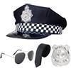 SKHAOVS 4 Pezzi Polizia Costume Accessori, Set di accessori Della Polizia con Cappello di Polizia Distintivo della Polizia Occhiali da Sole, per Halloween Party Dress Up Costume da Capitano