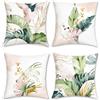 Bonhause Federe per Cuscini Foglie Verde e Rosa 40 x 40 cm Copricuscini Decorativi Foglie Tropicali Velluto Morbido Estate Federa per Cuscino Divano Letto Casa Decorazione Set di 4