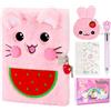 Yinuofa Diario con gatto per ragazze con lucchetto e chiavi, set di quaderni per bambini per scrivere e disegnare, set di diario segreto in peluche con adesivi multicolore per ragazze di età 5 6 7 8 9
