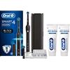 Oral-B Smart 4 4500 Spazzolino Elettrico Nero, Due Testine, Custodia da Viaggio, Portatestine, 2 Dentifrici Pro Repair Classico 75ml