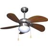 Zephir, Ventilatore da soffitto, Ventilatore con luce Diametro 76cm, 5 pale in legno, 3 velocità, funzione reversibilità, comando a cordicella, colore marrone