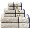 Madison Park Serene - Set di asciugamani da bagno in 100% cotone, lussuosi ricami floreali, design jacquard, morbidi e altamente assorbenti per la doccia, varie dimensioni, blu navy, 6 pezzi