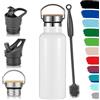 Milu Borraccia in acciaio inox, 350 ml, 500 ml, 750 ml, 1000 ml (+3 coperchio), thermos con cannuccia, borraccia isolata, a prova di perdite, a doppia parete (Bianco, 500 ml)