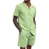 CTU Camicia da uomo a maniche corte e pantaloncini, set hawaiano, vestibilità regolare, casual, estiva, da spiaggia, con tasca, Verde, XXL