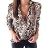 Mxssi Stampata Leopardata Camicetta per Donna Moda Manica Lunga Casual Camicie Sexy Scollo a V Camicia Shirts Sweatshirts Tops per Autunno e Inverno Grigio/Rosa S M L XL