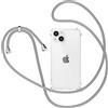 XTCASE Cover per iPhone 14 con Cordino, Trasparente Custodia con Laccio Collo Tracolla Corda Cinghia, Ultra Sottile Morbido TPU Silicone Antiurto AntiGraffio Case, Grigio Chiaro