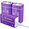 LCLEBM Batterie ricaricabili USB da 9 V, batterie ricaricabili al litio da 1300 mAh, 9 V, batterie agli ioni di litio da 9 V, per allarme fumo, microfoni wireless, torce elettriche,3 pezzi